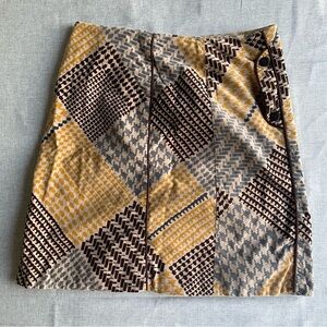 Anthropologie Maeve Gold Black A-Line Mini Skirt Size 8 Velvet Cotton Stretch
